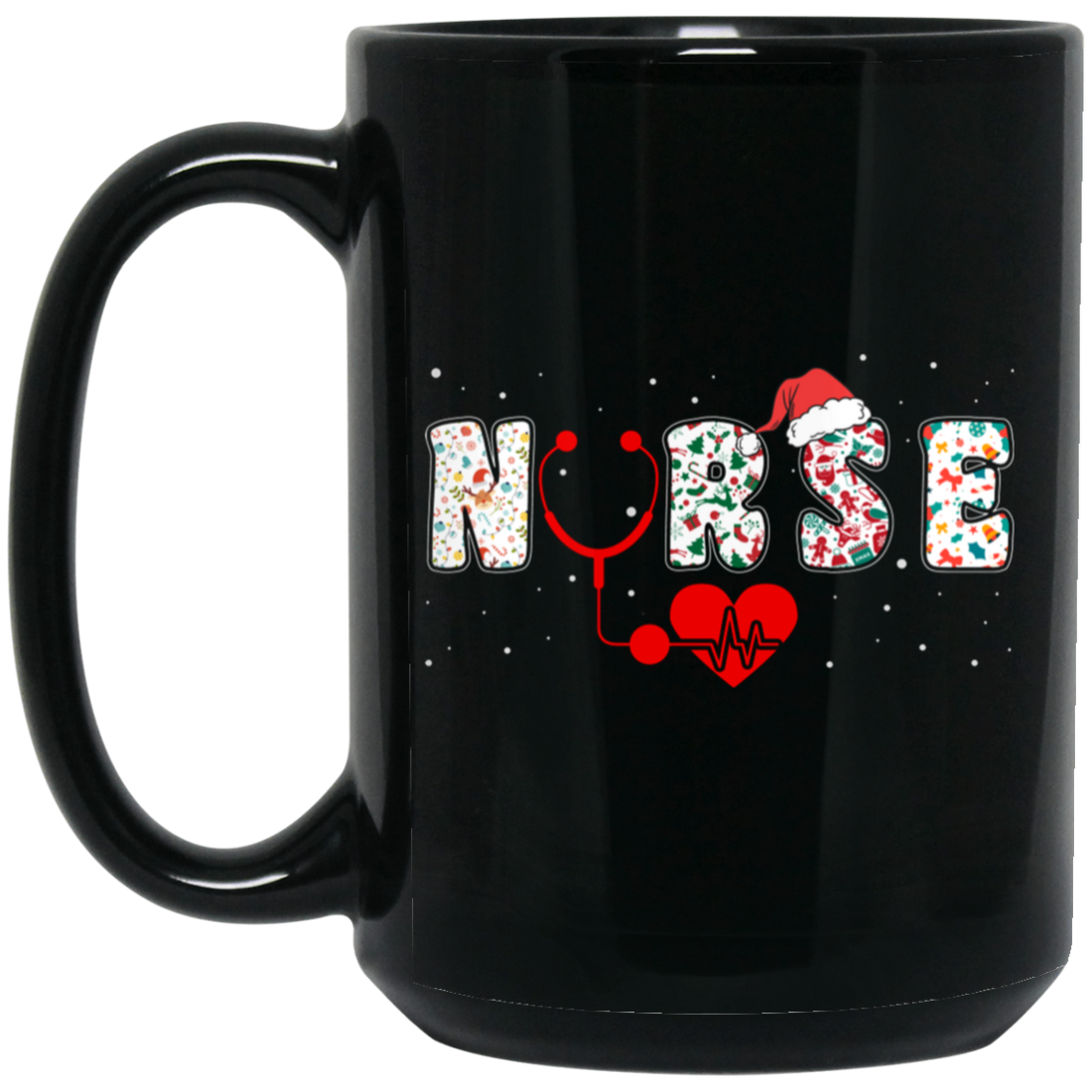 Nurse Christmas, Love Nurse, Love Christmas, Xmas Pattern Black Mug