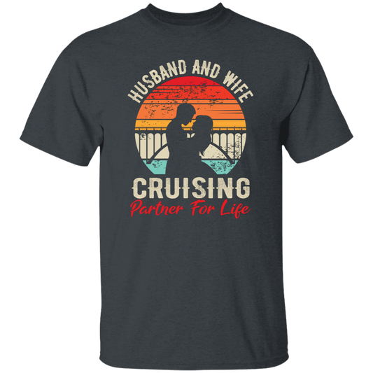 Husband And Wife Cruising Partner For Life, Retro Valentine, Couple Silhouette Unisex T-Shirt
