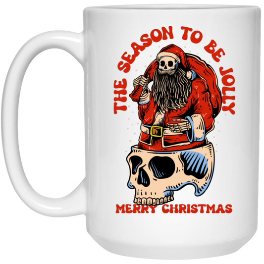 The Season To Be Jolly, Merry Christmas, Santa Skeleton White Mug