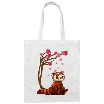 Cute Red Panda Bear, Cherry Blossom Flowers, Sakura Art Gift Canvas Tote Bag