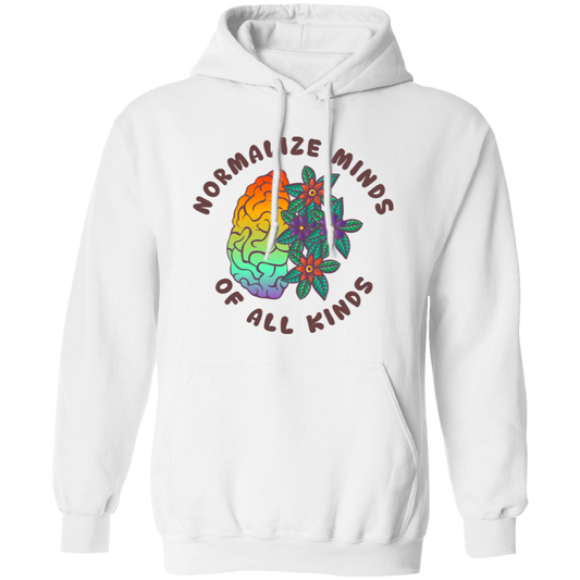 Mental Health, Normalize Minds Of All Kinds, Colorful Brain Pullover Hoodie