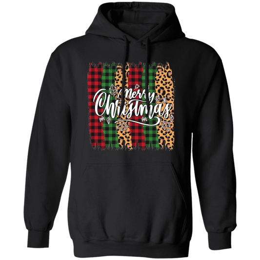 Plaid Pattern, Retro Christmas, Leopard Christmas, Merry Christmas, Trendy Christmas Pullover Hoodie