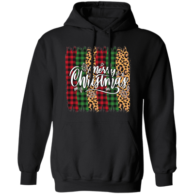 Plaid Pattern, Retro Christmas, Leopard Christmas, Merry Christmas, Trendy Christmas Pullover Hoodie