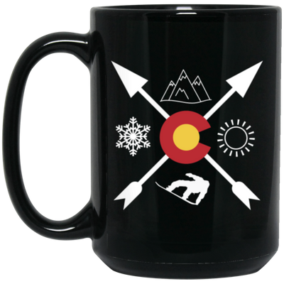 Denver Colorado, Snowboarding Direction, Sun Snow And Mountain Black Mug