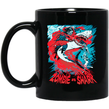 Fight Shark Vs Zombie, Zombie Fight Shark, Horror Gift, Scare Zombie Black Mug