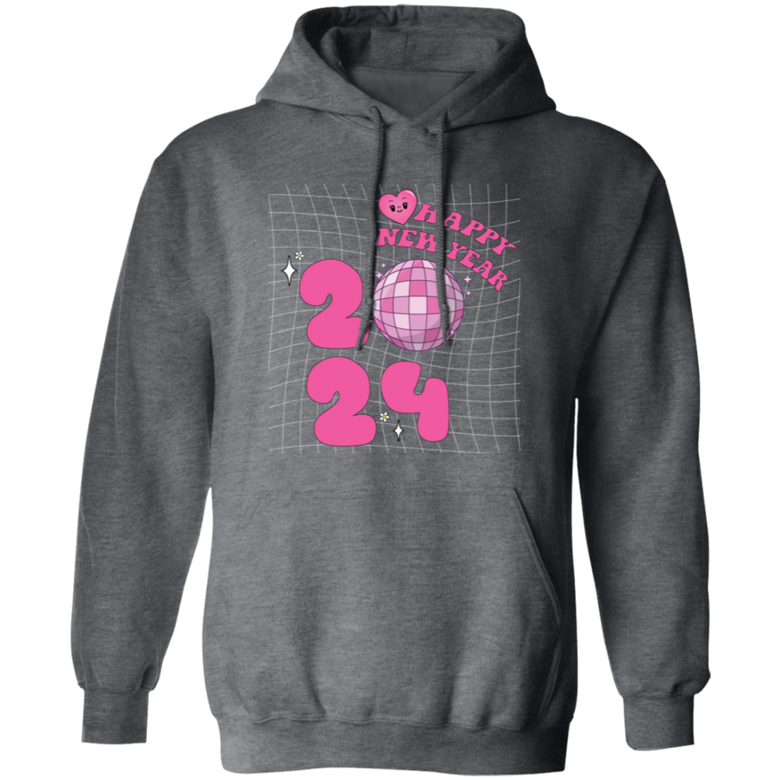 Happy New Year, 2024 New Year, Pink Bauble, Trendy New Year, Merry Christmas, Trendy Christmas Pullover Hoodie