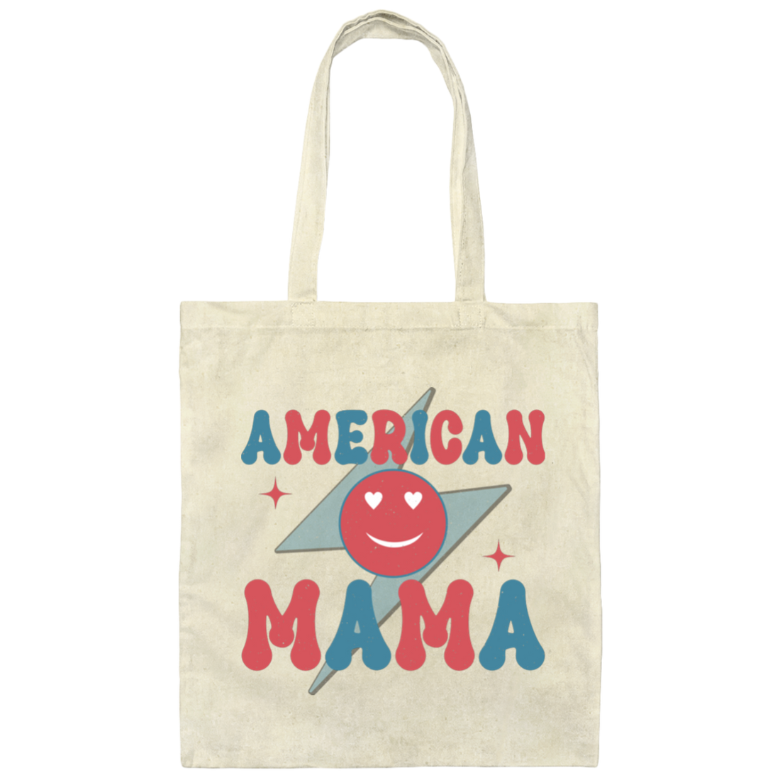 Mama American, Groovy Mama, Retro Mama, Smile Icon Canvas Tote Bag