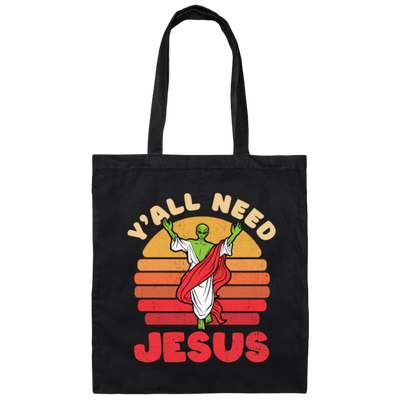 Y'all Need Jesus, Retro Jesus, Alien Jesus, Retro Alien Canvas Tote Bag