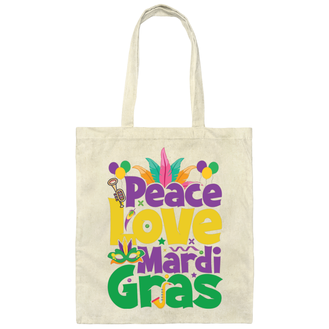 Peace Love Mardi Gras, Mardi Gras Holiday, Three Kings Day Canvas Tote Bag