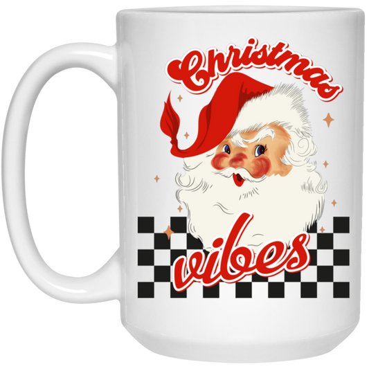Christmas Vibes, Groovy Xmas, Cute Santa, Santa Face, Merry Christmas, Trendy Christmas White Mug