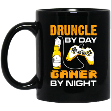 Druncle By Day, Gamer By Night, Funny Uncle Gift Black Mug