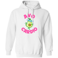 Stay comfortable and fashionable in this Avo-cardio Avocado Do Cardio Pullover Hoodie. Crafted from a soft and lightweight blend of materials, it features an avocado graphic, ribbed cuffs and waistband, and a roomy pocket. A funky and fun addition to any wardrobe.