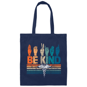 American Sign Language Be Kind Retro Canvas Tote Bag