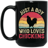 Just A Boy Who Loves Chickens, Retro Chicken Lover Black Mug