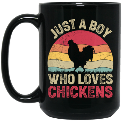 Just A Boy Who Loves Chickens, Retro Chicken Lover Black Mug