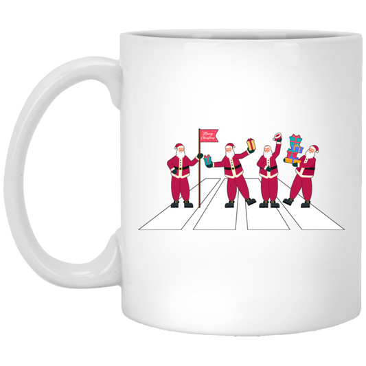 Santa Gift, Santa Road Crossing, Xmas Gift, Road Scene White Mug