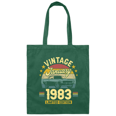 Vintage January 1983, Car Lover Retro Style, Limited Edition Canvas Tote Bag