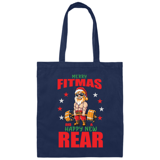 Merry Fitmas And Happy New Rear, Merry Xmas, Funny Gym Fitness In Christmas, Fit Santa Canvas Tote Bag