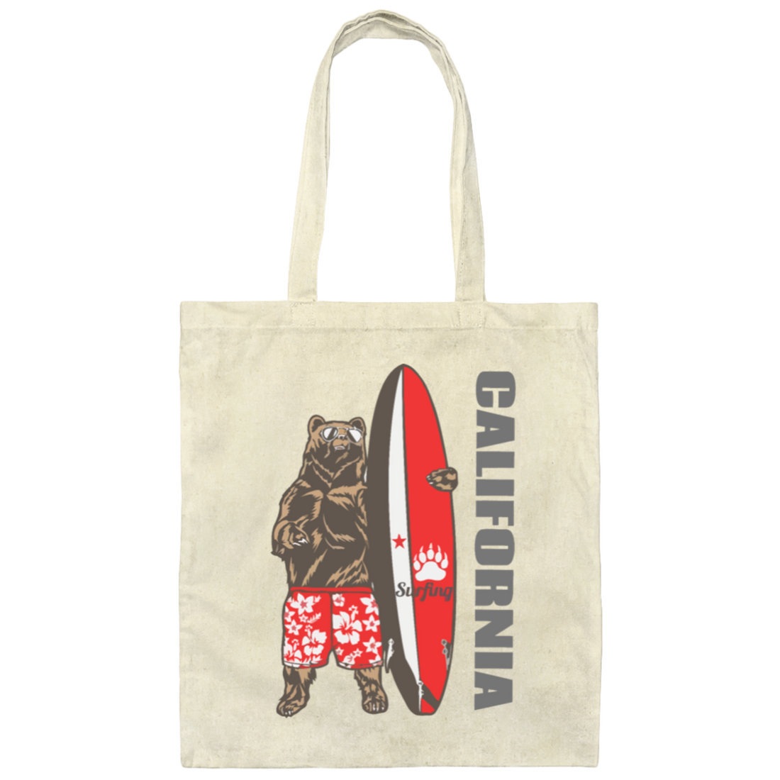 California Bear, Surfboard California, Love California, Surfboard Canvas Tote Bag