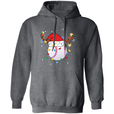 Baseball Christmas, Bright Light Line, Reindeer Xmas Horn, Merry Christmas, Trendy Christmas Pullover Hoodie