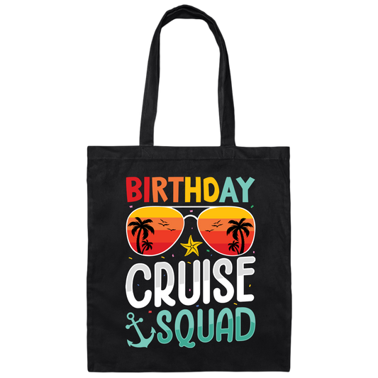 Birthday Cruise Squad, Retro Beach, Retro Birthday Canvas Tote Bag