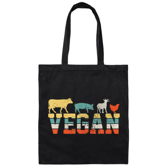 Retro Vegan, Animal Lover Vintage Canvas Tote Bag