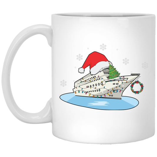 Shipping Cruise, Cruise Xmas, Love Cruise, Xmas Hat, Merry Christmas, Trendy Christmas White Mug
