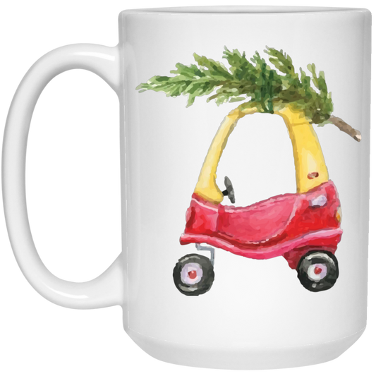 Baby Car Watercolor, Car Bring Xmas Tree, Cute Xmas Car, Merry Christmas, Trendy Chrismas White Mug