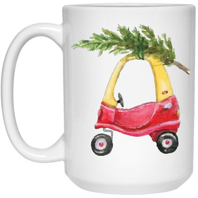 Baby Car Watercolor, Car Bring Xmas Tree, Cute Xmas Car, Merry Christmas, Trendy Chrismas White Mug