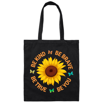 This sunflower lover canvas tote bag is a beautiful reminder to always be kind, brave, true, and true to yourself. Made with durable canvas, it's perfect for carrying all your essentials while spreading positivity. A must-have for any sunflower lover.