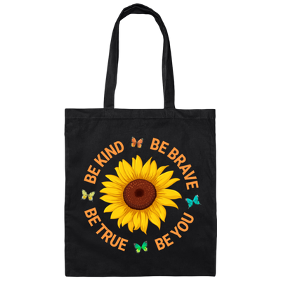 This sunflower lover canvas tote bag is a beautiful reminder to always be kind, brave, true, and true to yourself. Made with durable canvas, it's perfect for carrying all your essentials while spreading positivity. A must-have for any sunflower lover.