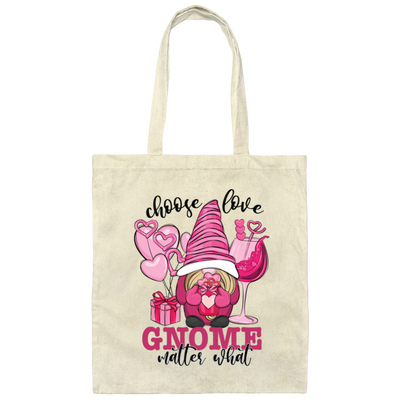 Choose Love, Gnome Matter What, Pink Gnome Canvas Tote Bag