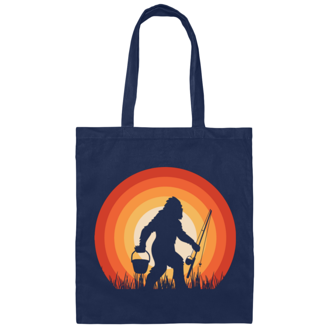 Big Foot Silhouette, Retro Big Foot, Big Foot Fishing Canvas Tote Bag
