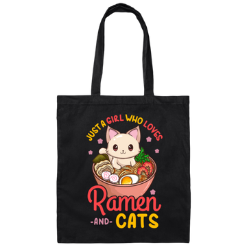 Ramen Lover, Just A Girl Who Loves Ramen And Cats Canvas Tote Bag