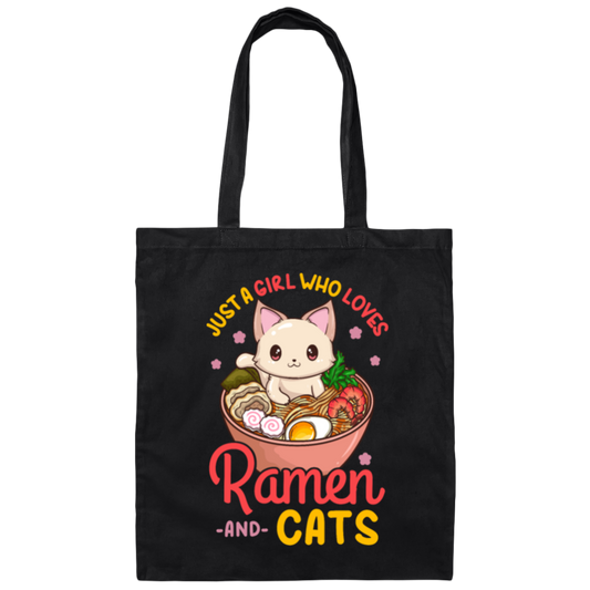 Ramen Lover, Just A Girl Who Loves Ramen And Cats Canvas Tote Bag