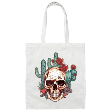 Skull On Desert, Cactus Forest, Cowboy Howdy Canvas Tote Bag