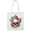 Skull On Desert, Cactus Forest, Cowboy Howdy Canvas Tote Bag