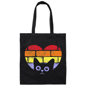 Cat In My Heart, Cat And Wall Retro Style, Cat Lover Gift, Retro Cat Canvas Tote Bag