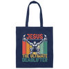Deadlifter Lover Gift, Retro Jesus The Ultimate Deadlifter Canvas Tote Bag