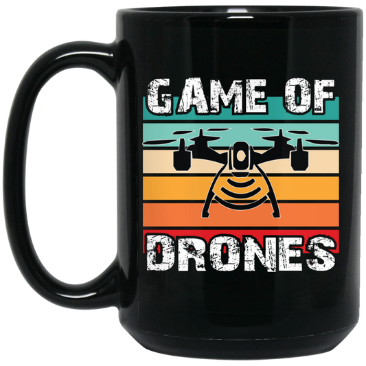 Game Of Drones, Retro Drone, Remote Helicopter Black Mug
