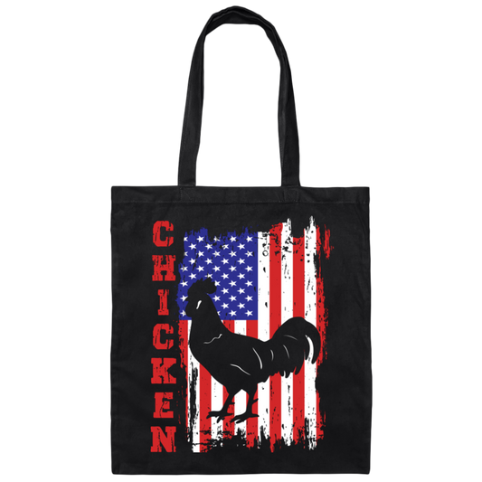 Chicken Silhouette, American Chicken, American Flag Canvas Tote Bag