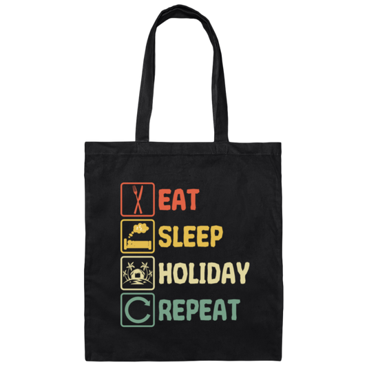 Funny Holiday Travel Eat Sleep Repeat Retro Style Canvas Tote Bag