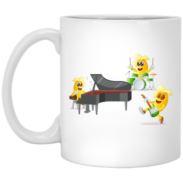 Banana Band, Banana Music Band, Banana Drum, Banana Guitarist, Banana Piano White Mug