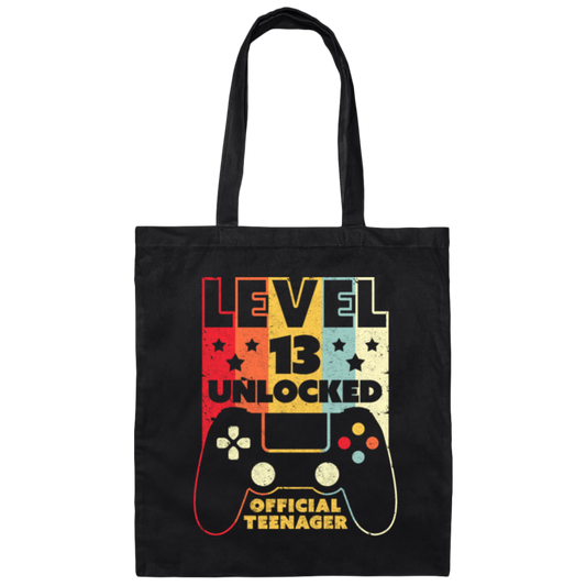 Level 13 Unlocked, Official Teenager 13th, Funny Birthday Gift, Best 13th Canvas Tote Bag