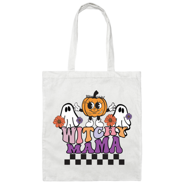 Witchy Mama, Pumpkin And Boos, Spooky Halloween Canvas Tote Bag