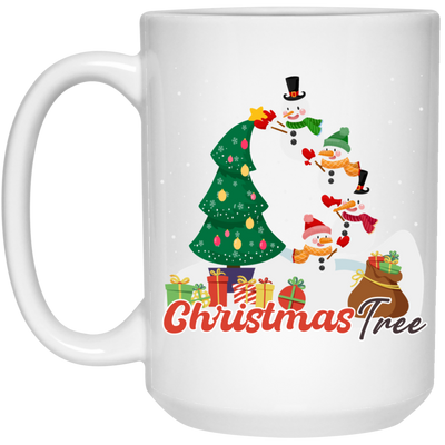 Christmas Tree, Snowman Build Xmas Tree, Snowman Family, Merry Christmas, Trendy Christmas White Mug