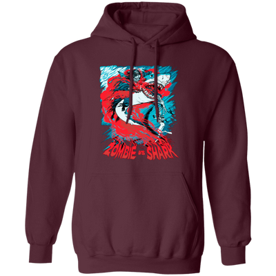 Fight Shark Vs Zombie, Zombie Fight Shark, Horror Gift, Scare Zombie Pullover Hoodie