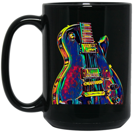 Metal Rock Music Lead Colors, Electric Guitar, Musician Player, Colorful Guitar, Guitarist Black Mug