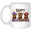 Happy Halloween Happy Thanks Giving Merry Christmas 3 Buffallo White Mug