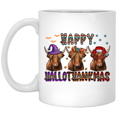 Happy Halloween Happy Thanks Giving Merry Christmas 3 Buffallo White Mug